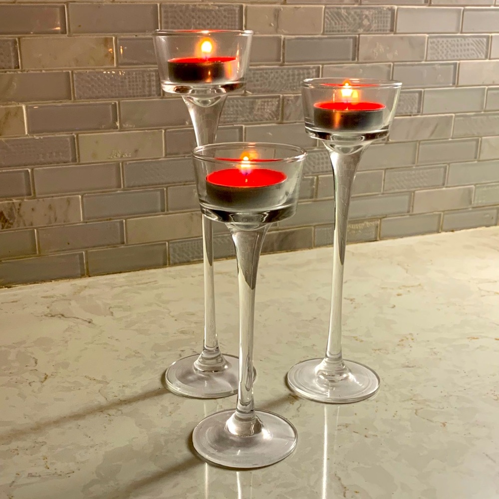 🌷3/$20: Set of 3 Long-stemmed Glass Candleholders